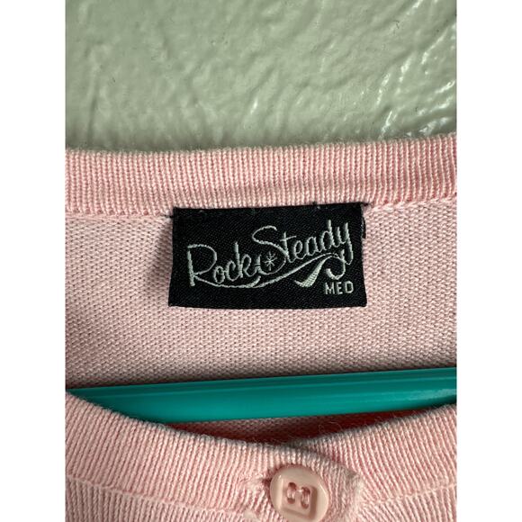 Rock Steady NYC Brand Women’s Pink Button Down Sweater Skull Patch Size Medium - Picture 4 of 6